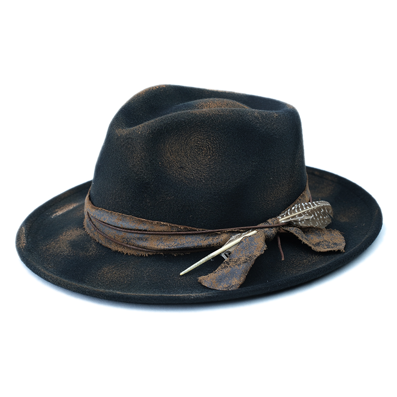 Fedora Hat Wool - Asli dicat api Retro bulu dekorasi